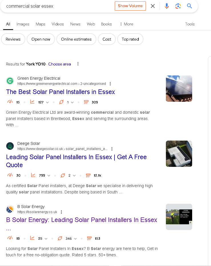 B Solar Energy — Ranking for commercial solar Essex — multi-megawatt keywords